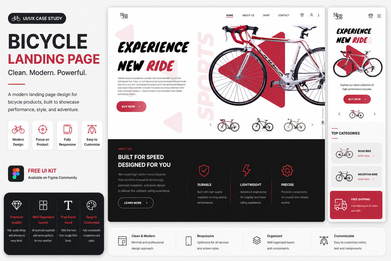 Bicycle Landing Page UX/UI Design | Free UI KIT