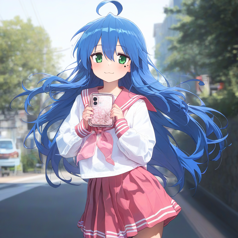 1girl, izumi konata, serafuku, pink skirt, depth of field, {{{{{hyper detail, in s-2734597228