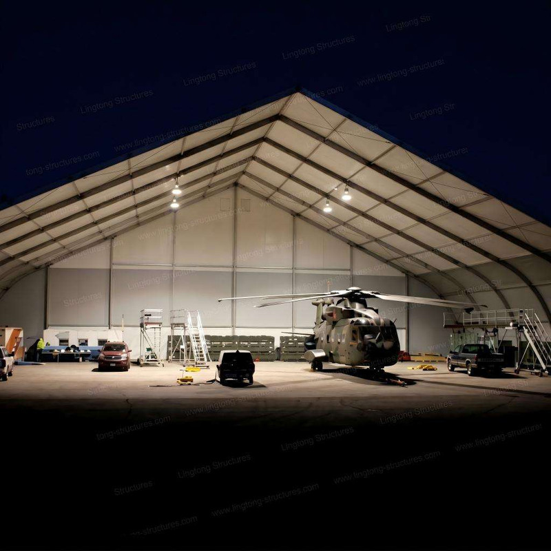 Aircraft maintenance workshop hangar tent with column free interior for repair and servicing