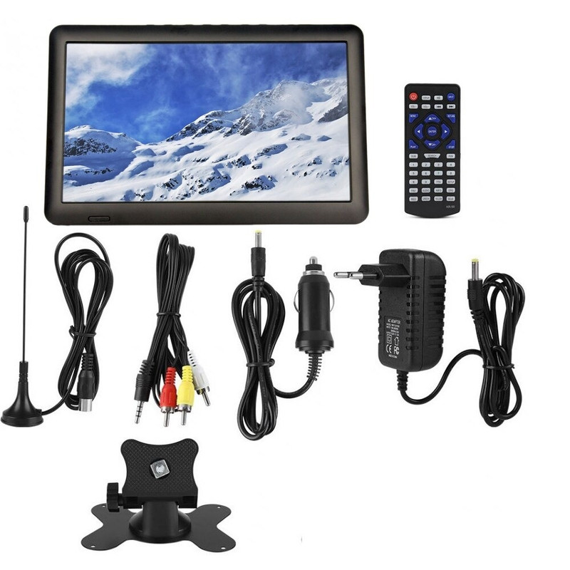 10 Inch Hd Portable Tv Digital And Analog Mini Small Car Tv Support Usb Sd  Mp4 H.265 Ac3Dvb-T2 Atsc Isdb-T Tdt