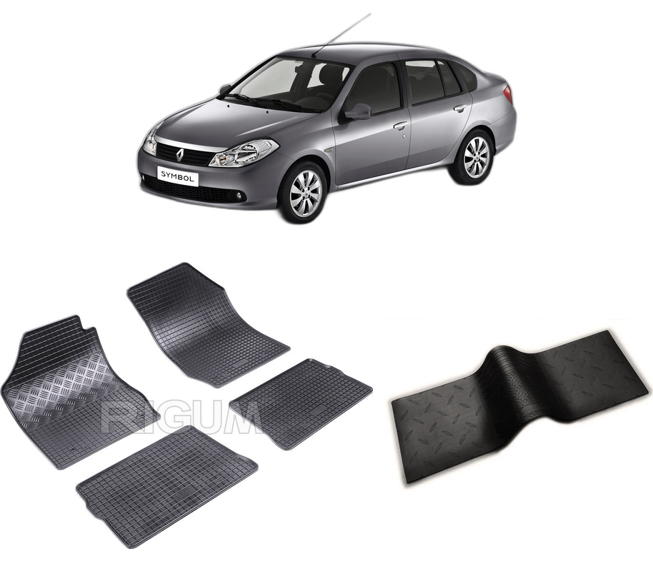 Set covorase auto RENAULT SYMBOL II din 2008-2012, cu covoras tunel median, CAROSERIE SEDAN, Presuri cauciuc 100%, compatibil cu autoturismul RENAULT SYMBOL II, Rigum