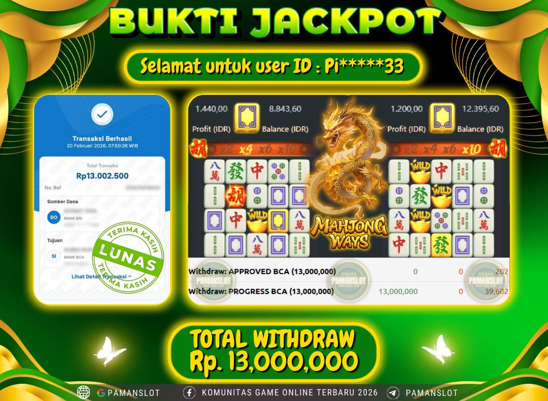 PAMANSLOT JACKPOT Game PG - Mahjong Ways  Rp.13,000,000- LUNAS