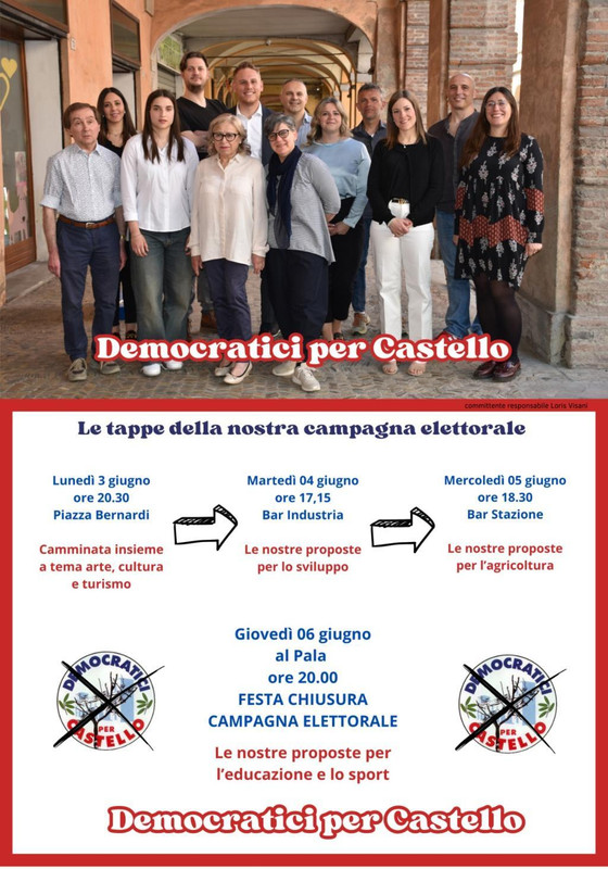 Amministrative 2024: Ultima settimana di appuntamenti per la lista dei Democratici Per Castello