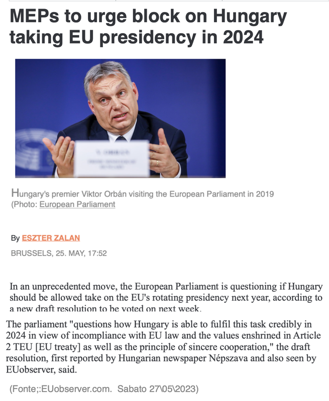 Risoluzione del Parlamento Europeo: No alla presidenza dell'Ungheria nel 2024 MEPS-agaist-Orban