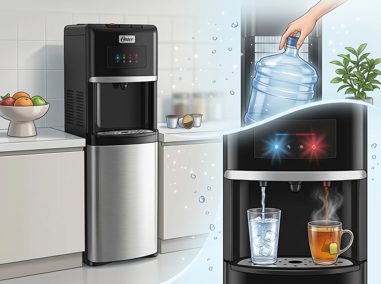 Bebedero Oster OS-WDBL2200 con sistema de botellón oculto