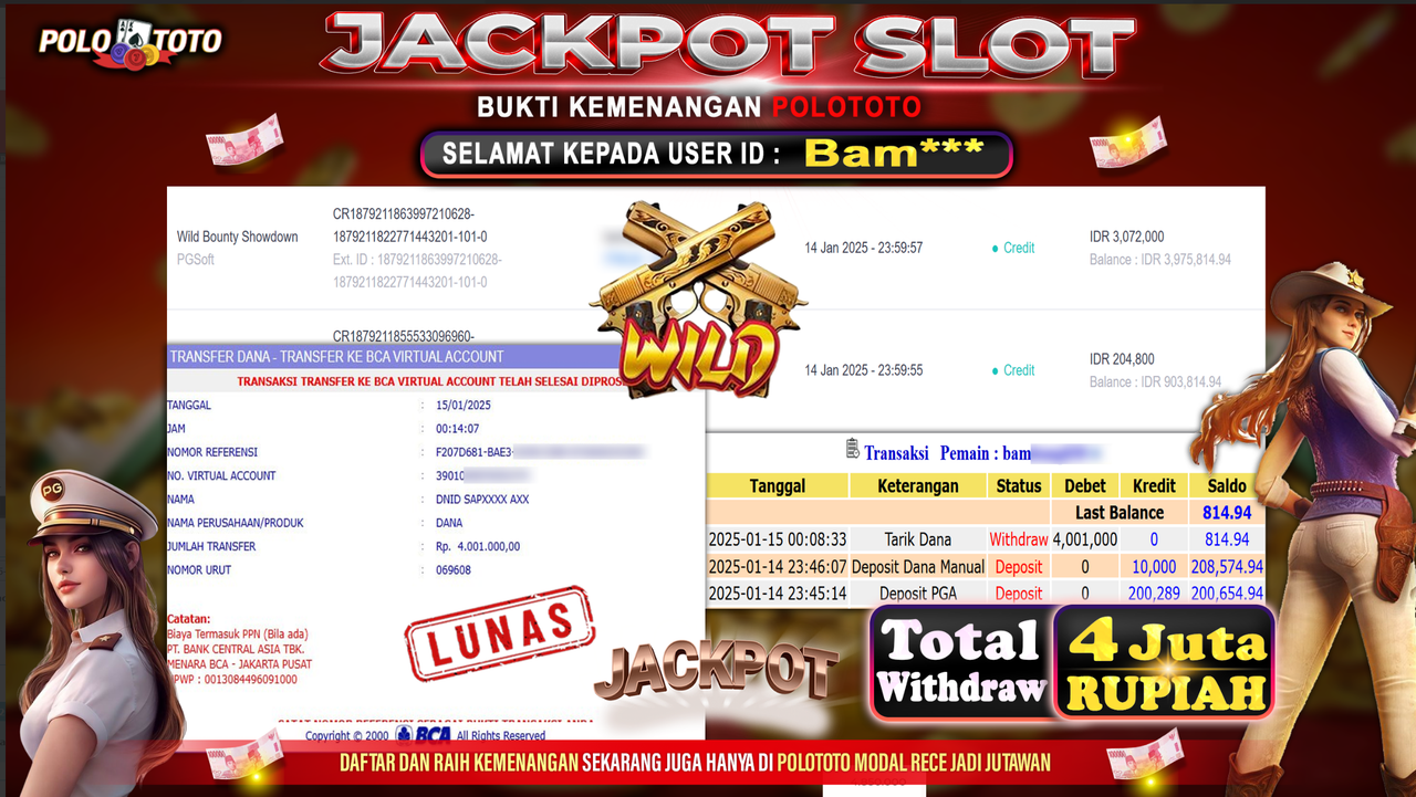 POLOTOTO JACKPOT SLOT WILD BOUNTY SHOWDOWN Rp.4,001.000,-