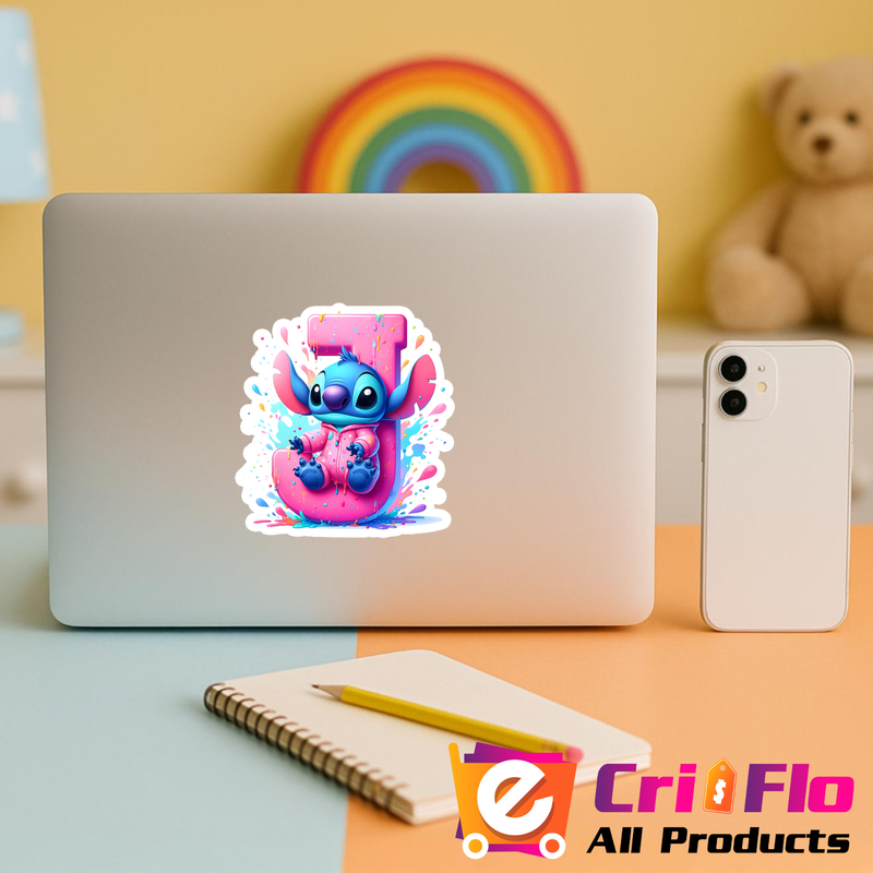 Stickere Decorative Alfabet Litera J cu Stitch Roz, Autoadeziv, Cri-Flo, dimensiune 15 cm