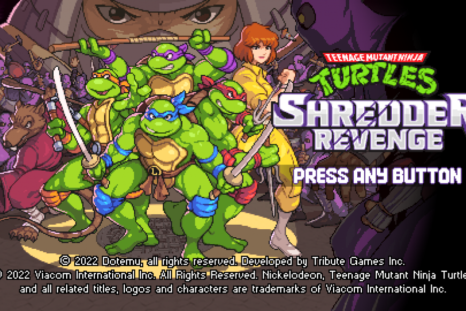 Teenage Mutant Ninja Turtles Shredder's Revenge Start Screen.