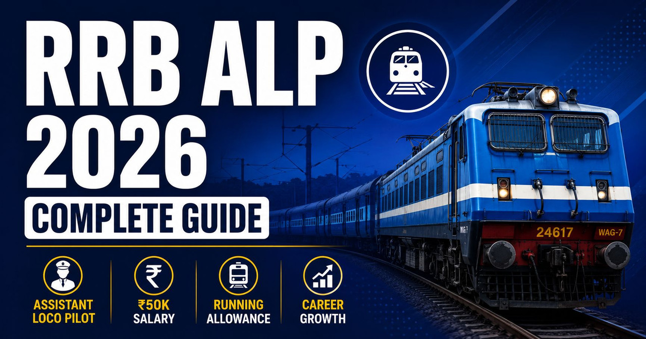 Complete RRB ALP 2026 guide — Assistant Loco Pilot eligibility, CBT pattern, syllabus, salary with running allowance, career growth from ALP to Loco Pilot, and preparation strategy. RRB ALP 2026 Complete Guide — Assistant Loco Pilot Syllabus, Salary, Running Allowance & Career Growth