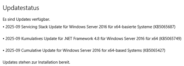 Windows Server 2016 Update-Seite