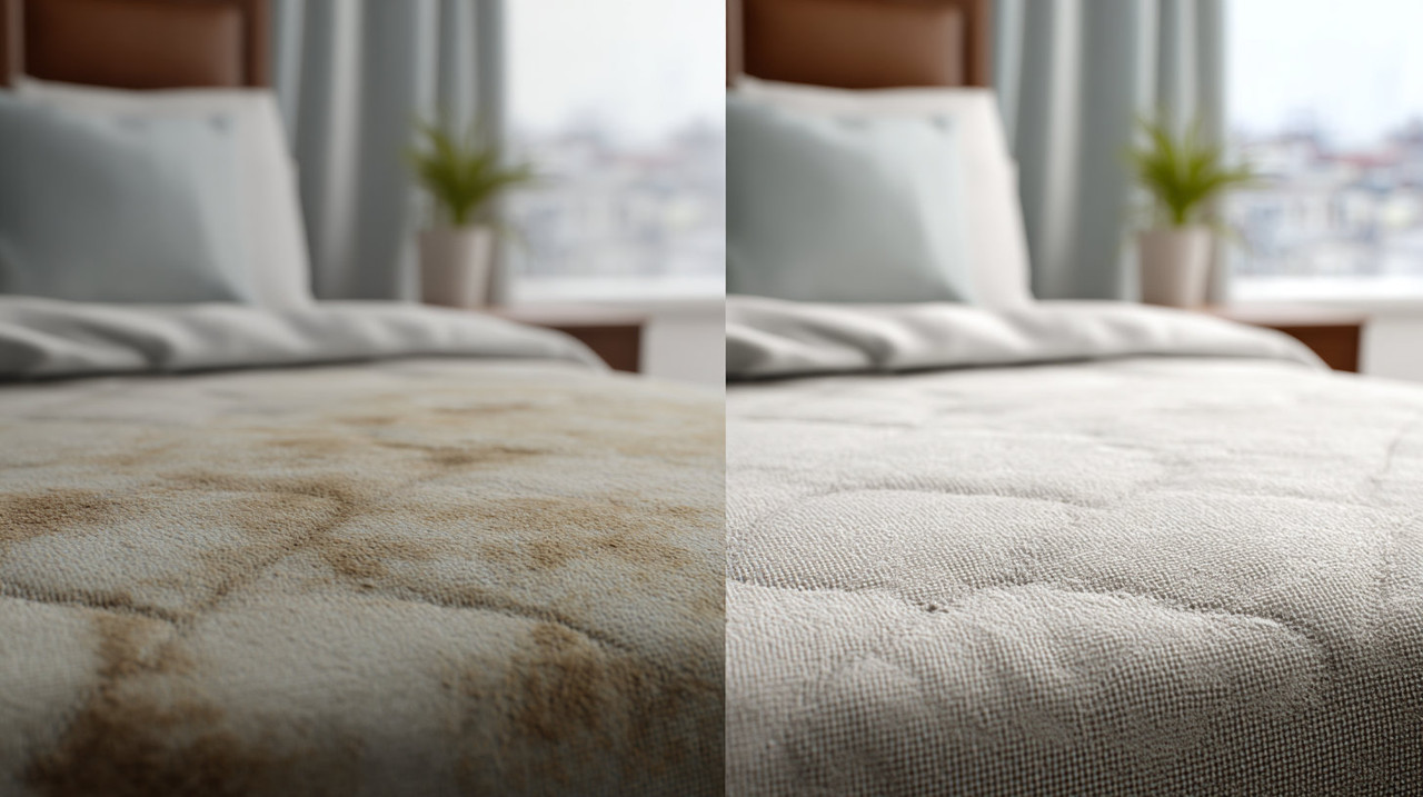 Матрас до чистки и после