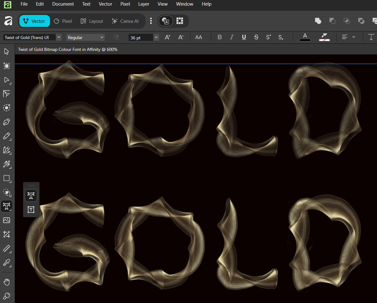 Twist of Gold Bitmap Colour Font in Affinity v3 2