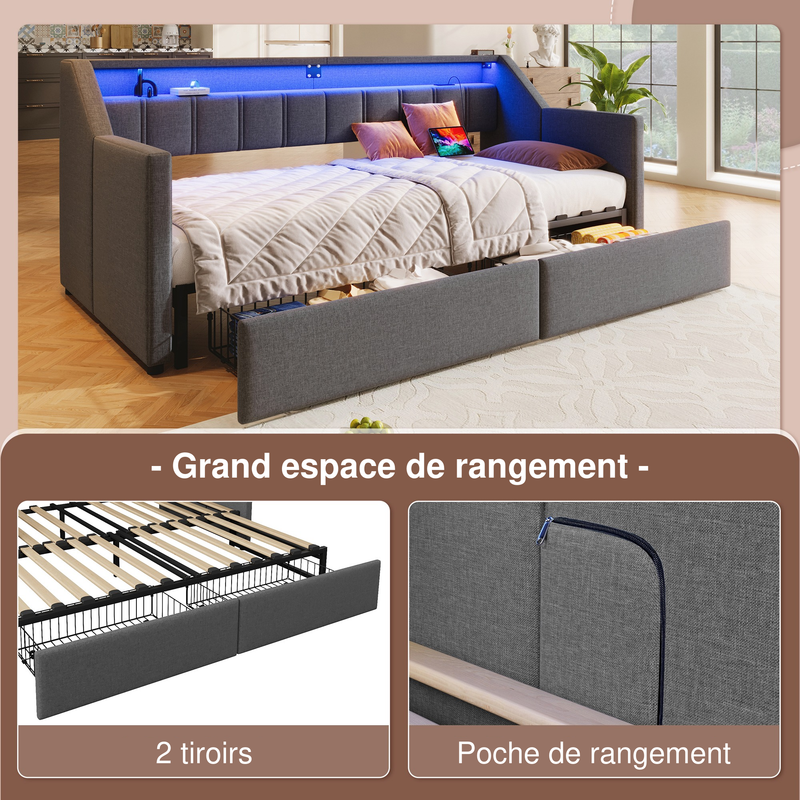 Deux tiroirs et deux poches de rangement