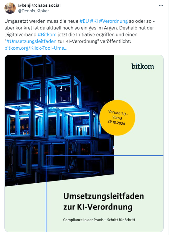 Umsetzungsleitfaden KI-Verordnung der Bitkom