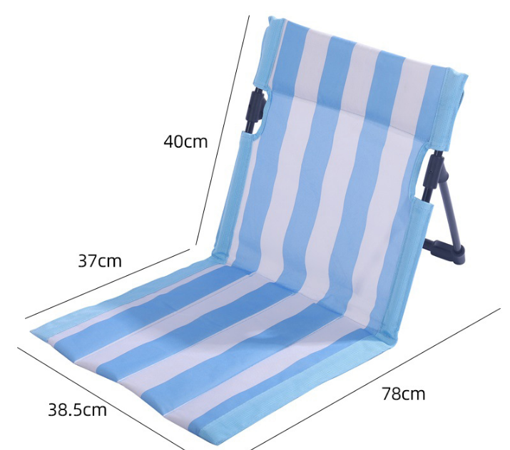 Portable Folding Beach Ground Chair with Back Support Sky Blue Striped Lightweight Padded Mat for Camping Picnics Festivals - Standard Model