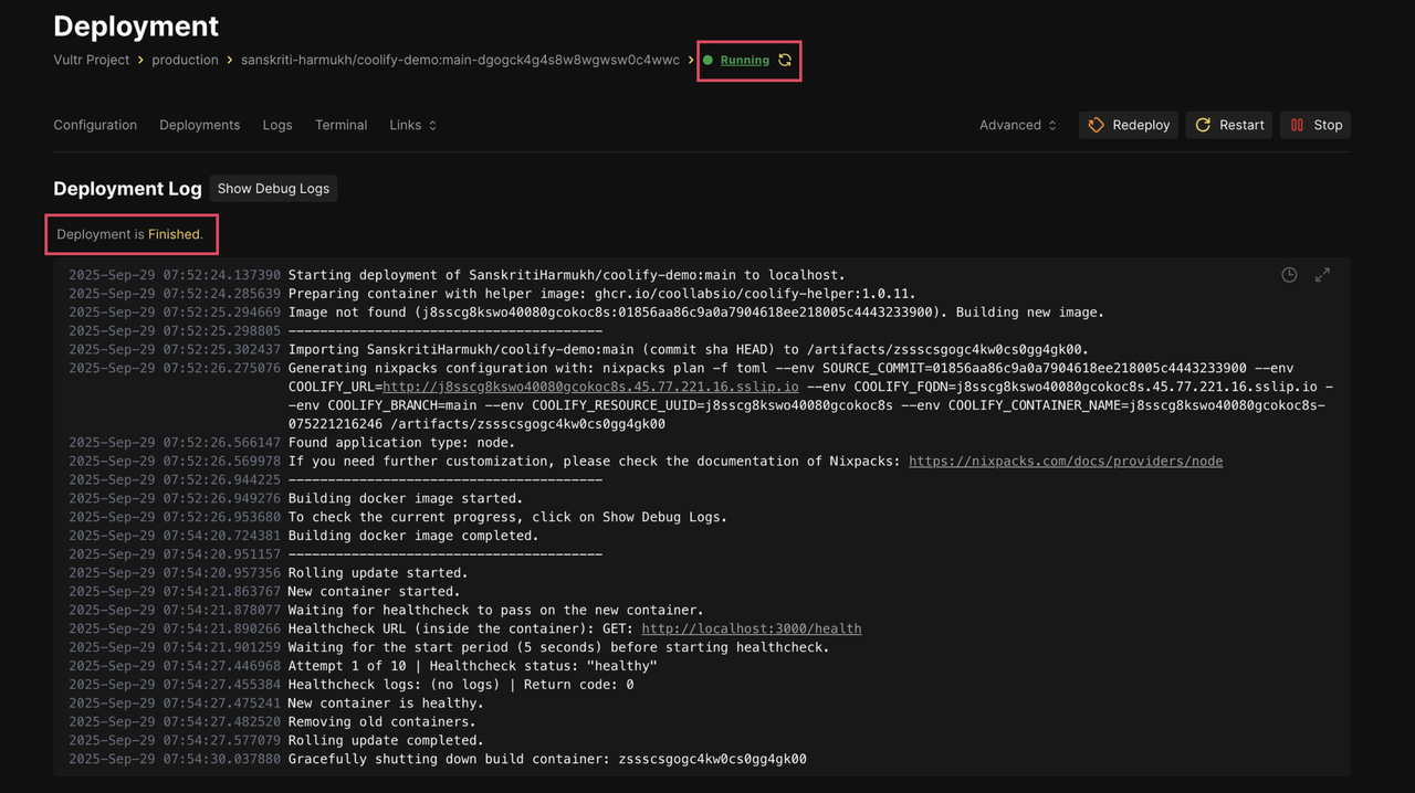 Successful Application Deployment