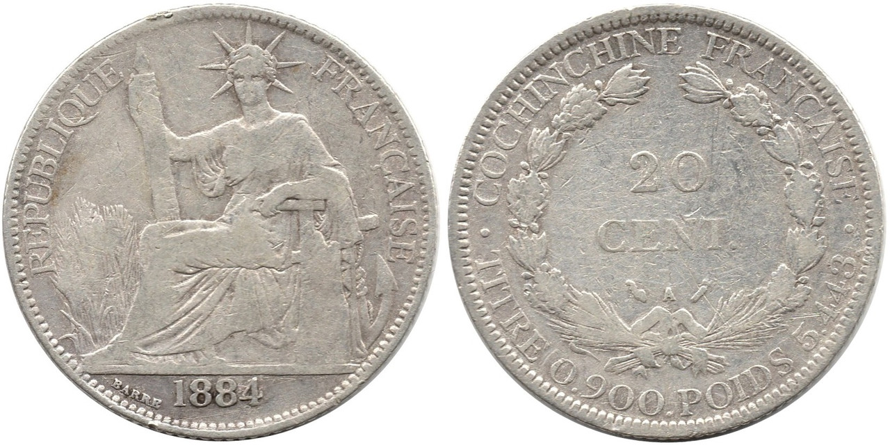 cochinchina - COCHINCHINA FRANCESA 20 Centimes 1884 Cochinchina_Francesa_-_5_20_Centimes_1884