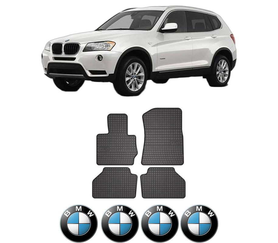 Set covorase presuri BMW Seria X3 (F25) din 2010-2017, auto, din cauciuc thermoplastic, 4 Stickere auto cu BMW Seria