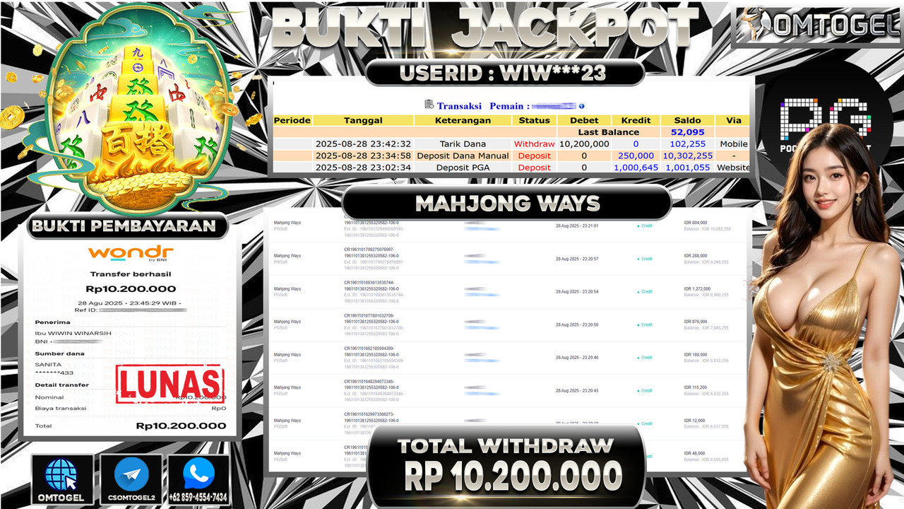 OMTOGEL JACKPOT PGSOFT MAHJONG WAYS 10 JUTA DI BAYAR LUNAS ,-