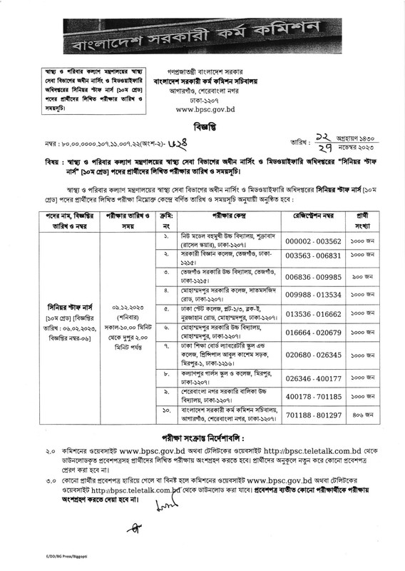 BPSC-Non-Cadre-Senior-Staff-Nurse-Written-Exam-Seat-Plan-2023-PDF-1