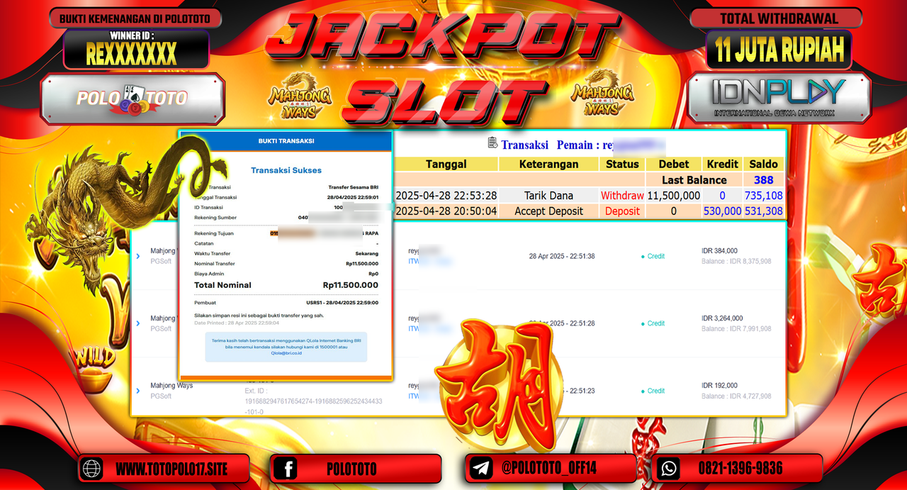 POLOTOTO JACKPOT SLOT MAHJONG WAYS Rp.11.500.000,-