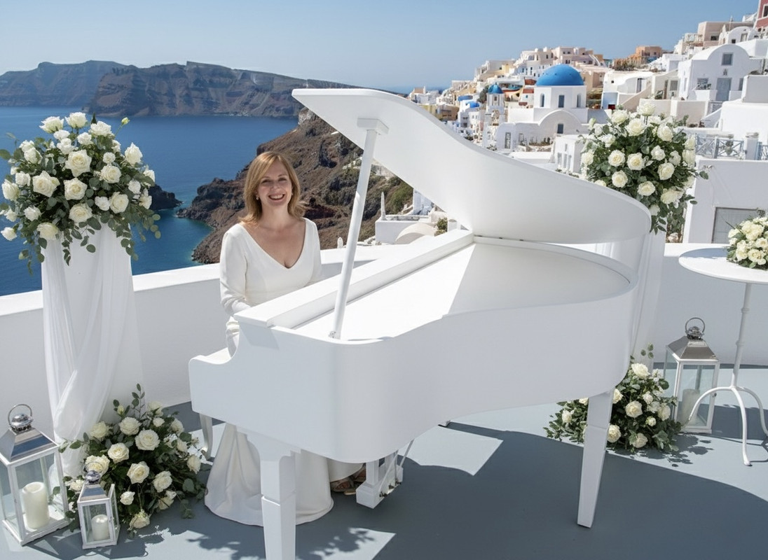 Close-up of pianist Anzelika Stupnytska and piano keys