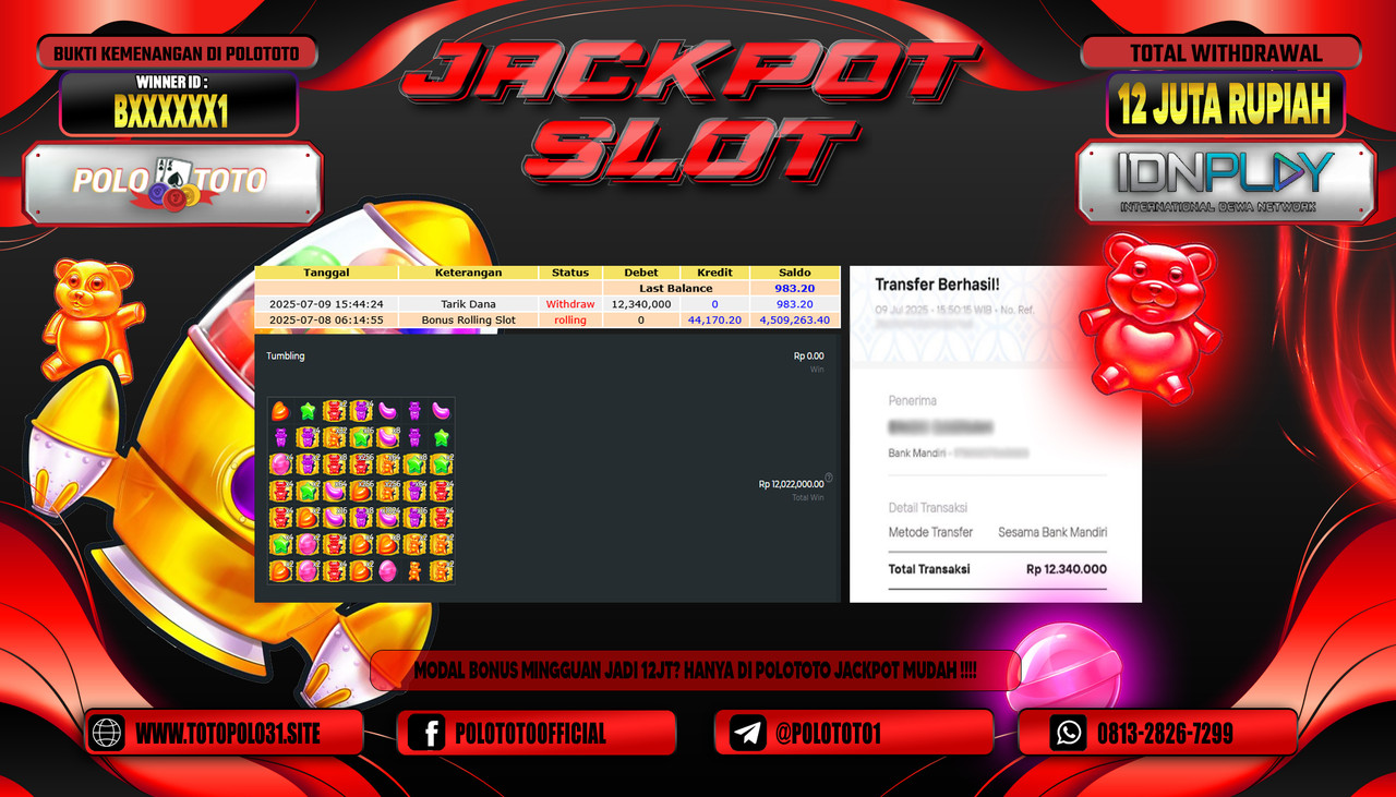 POLOTOTO JACKPOT SLOT SUGAR RUSH 1000 Rp.12.000.000,- LUNAS