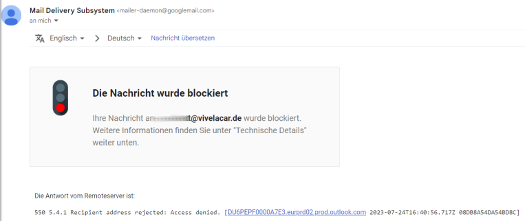 Abgelehnte E-Mail
