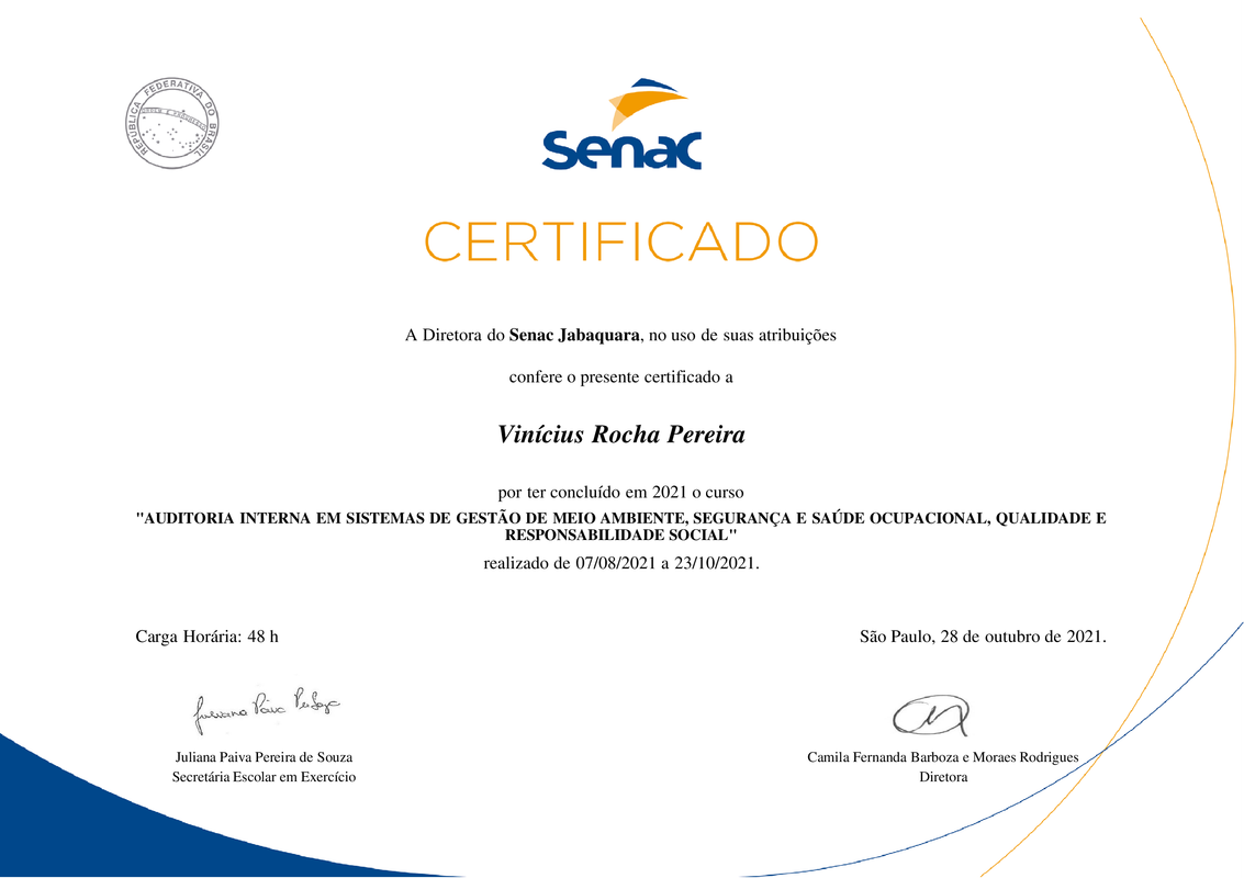 Certificado - Auditoria Interna em Sistemas de Gestão de Meio Ambiente