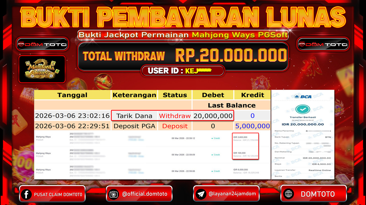 JACKPOT SLOT Mahjong Ways PGSoft 06 MARET 2026