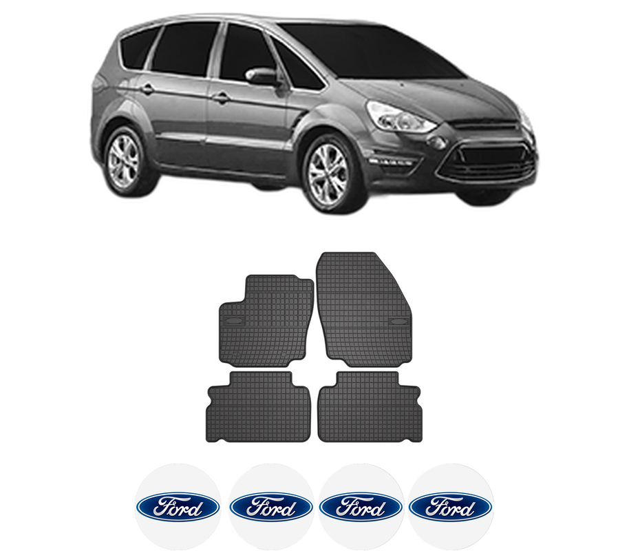 Set covorase presuri FORD S-MAX VAN (WA6) din 2007-2014, auto, din cauciuc thermoplastic, 4 Stickere auto cu FORD