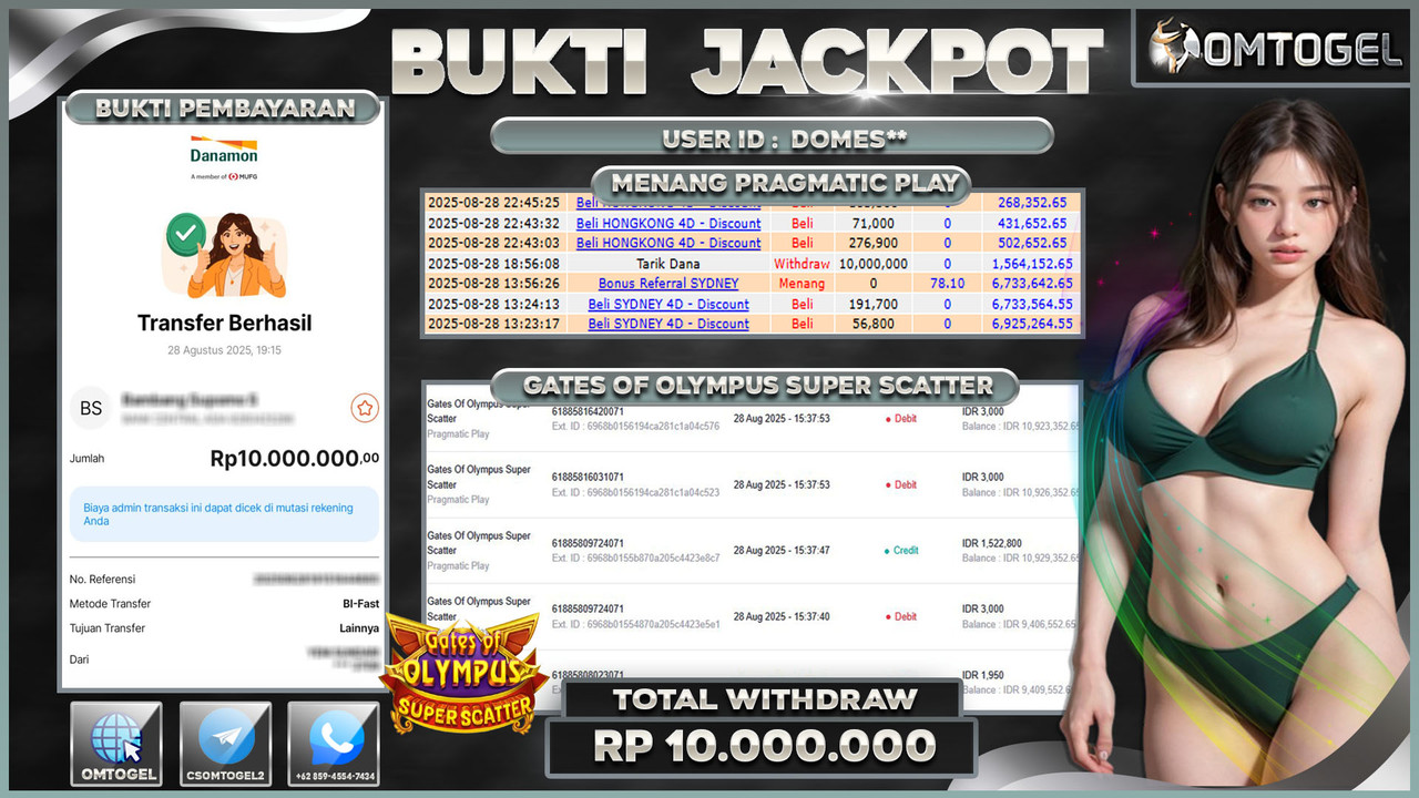 OMTOGEL JACKPOT PRAGMATIC PLAY GATES OF OLYMPUS SUPER SCATTER 10 JUTA DI BAYAR LUNAS ,-