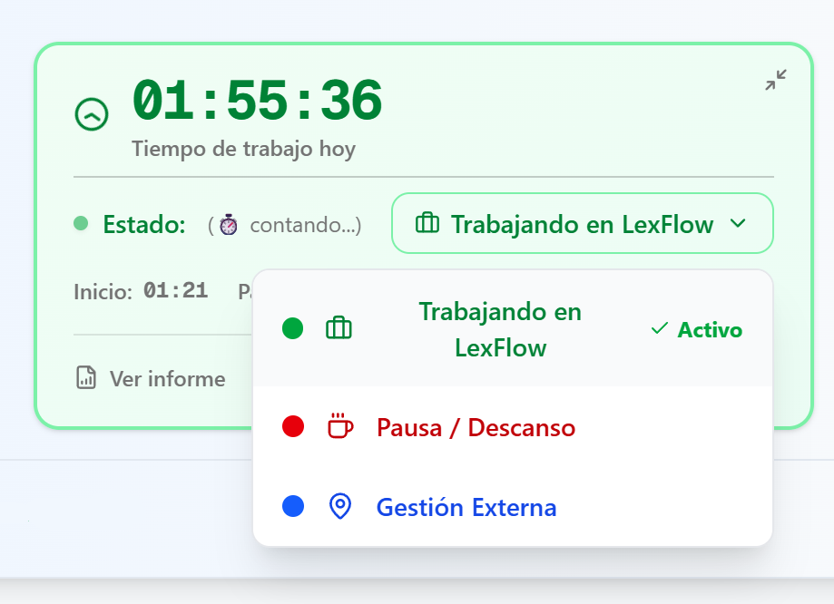 Clasificación de tiempos de trabajo - Interfaz intuitiva para registro de jornada laboral
