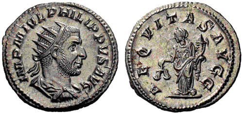 Antoniniano de Filipo I. AEQVITAS AVGG. Aequitas estante a izq. Roma. 1
