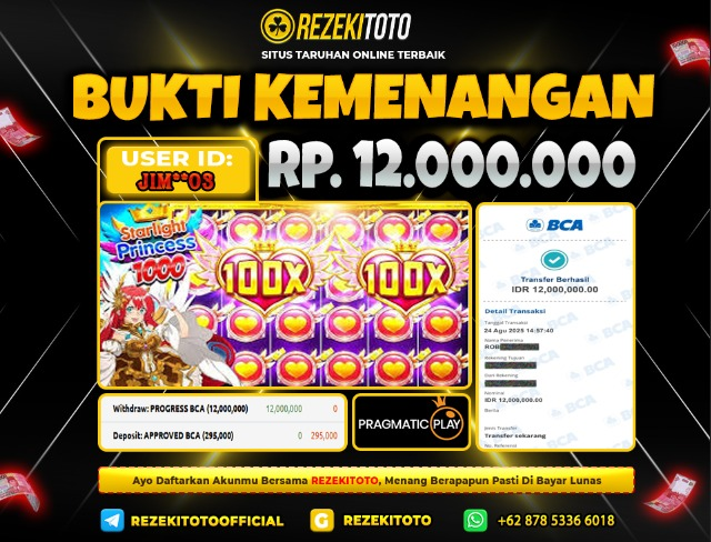 BUKTI KEMENANGAN 24 AGUSTUS 2025 STARLIGHT PRINCESS 1000 12 JUTA 