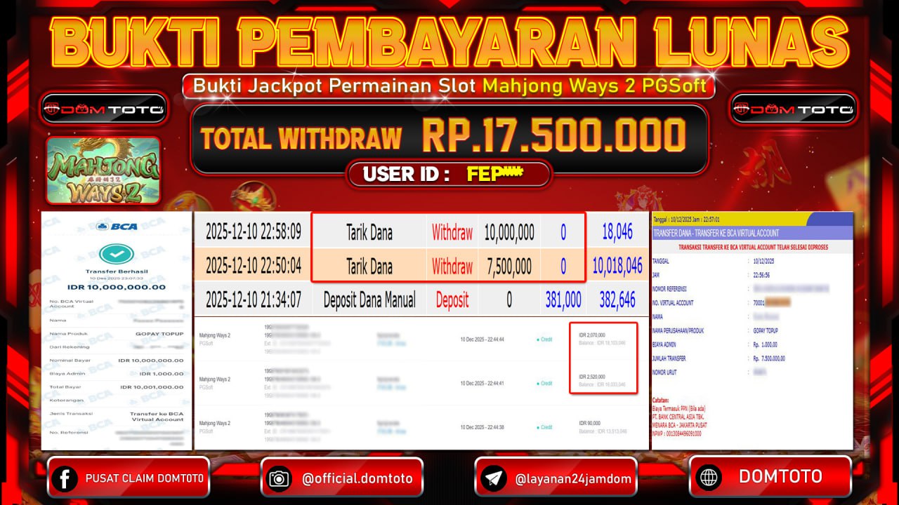 JACKPOT Slot  Permainan Slot Mahjong Ways 2 PGSoft 10 DECEMBER 2025