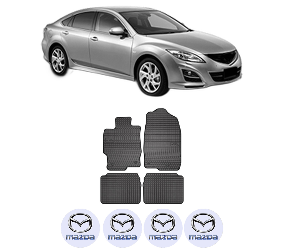 Set covorase presuri MAZDA 6 Saloon (GH) din 2007-2013, auto, din cauciuc thermoplastic, 4 Stickere auto cu MAZDA