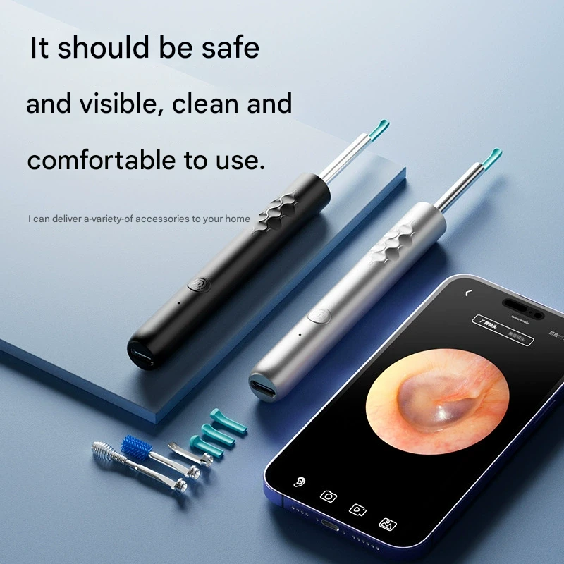Smart Visual Ear Cleaner with HD WiFi Camera - Gentle Silicone Tips, USB-C Rechargeable Otoscope for Safe Ear Wax Removal(Black Premium Edition)
