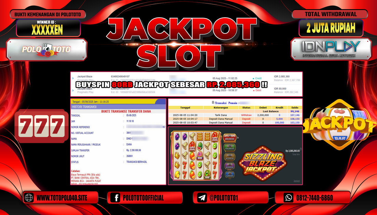 POLOTOTO JACKPOT SLOT JACKPOT BLAZE Rp.2.000.000,-LUNAS