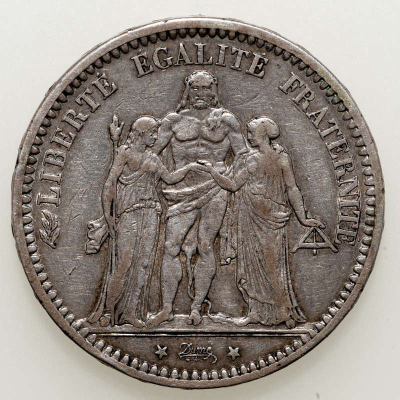 5 francos Francia tipo Hércules 1871 Camélinat. El duro de la Comuna de París. PAS6254b
