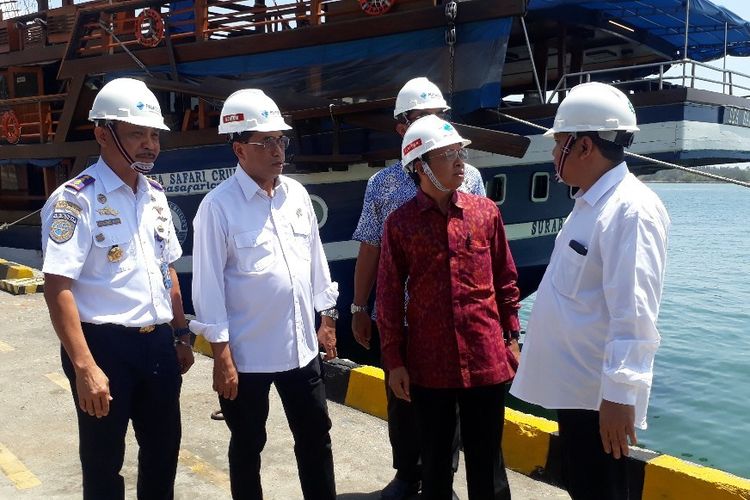 Menteri Perhubungan, Budi Karya Sumadi bersama Gubernur Bali, Wayan Koster saat meninjau Pelabuhan Benoa, Jumat (15/11/2019)(KOMPAS.com/IMAM ROSIDIN)
