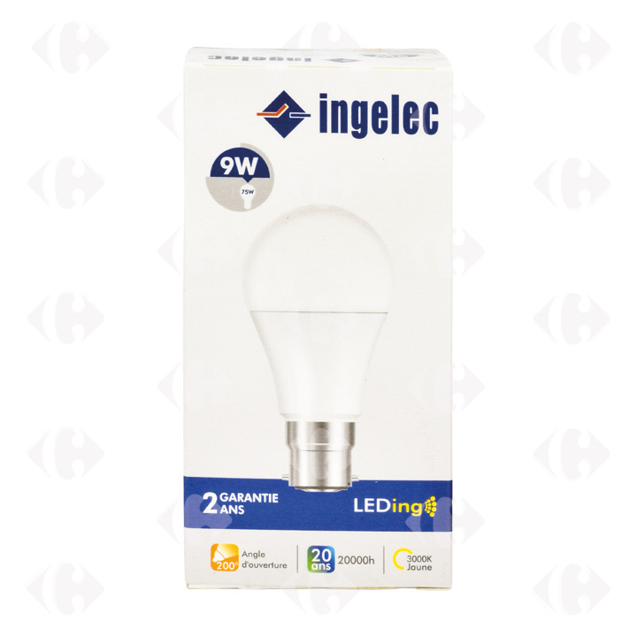Ampoule LED A60 9W E27 3000k lumière jaune - INGELEC