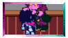 susie checking kris for fleas stamp