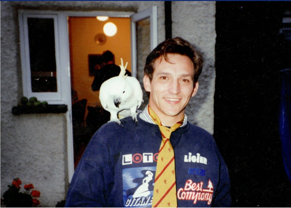 Chris in Ligier sweatshirt with parrot