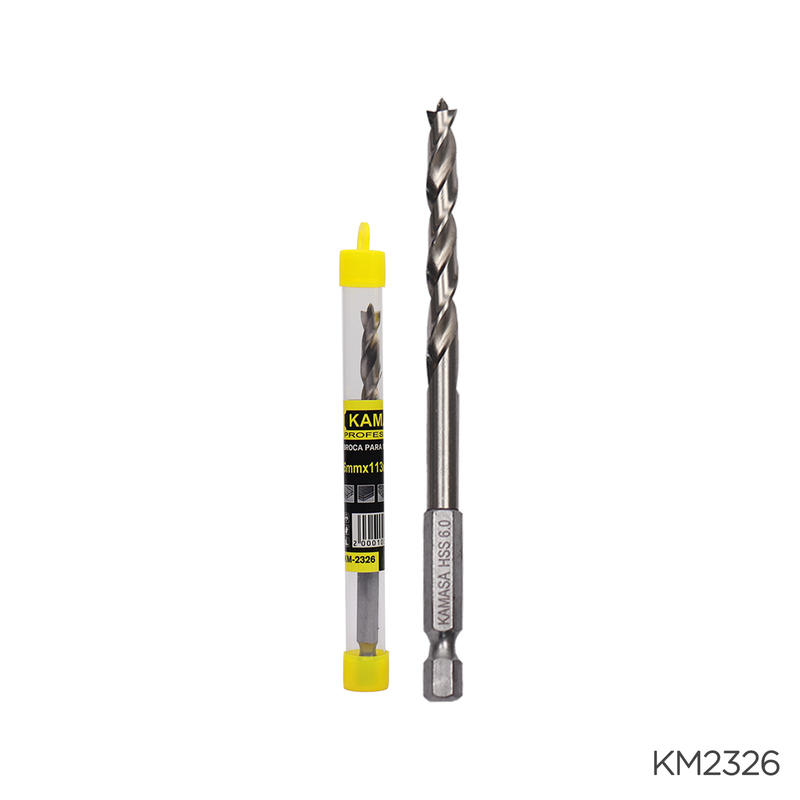 BROCA PARA MADERA HSS CON VASTAGO HEX 1/4" X 6mm KAMASA