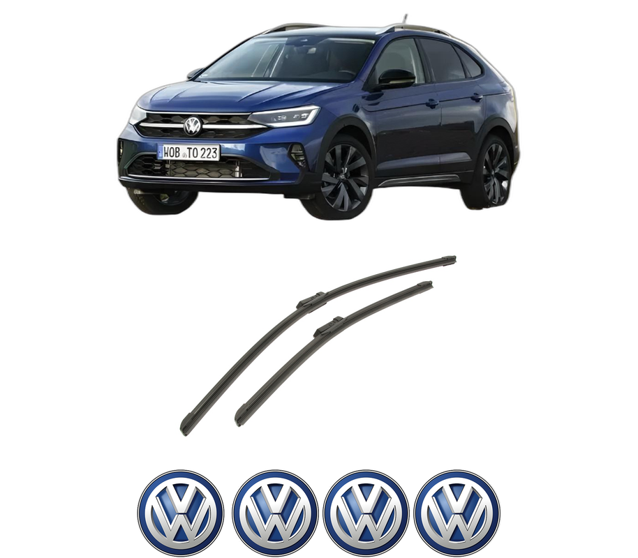 Set stergatoare auto Volkswagen TAIGO (CS1) din 2021-2024, pentru parbriz auto, 2 bucati, Bosch Aerotwin, din cauciuc siliconat rezistent, 4 Stickere Auto Volkswagen