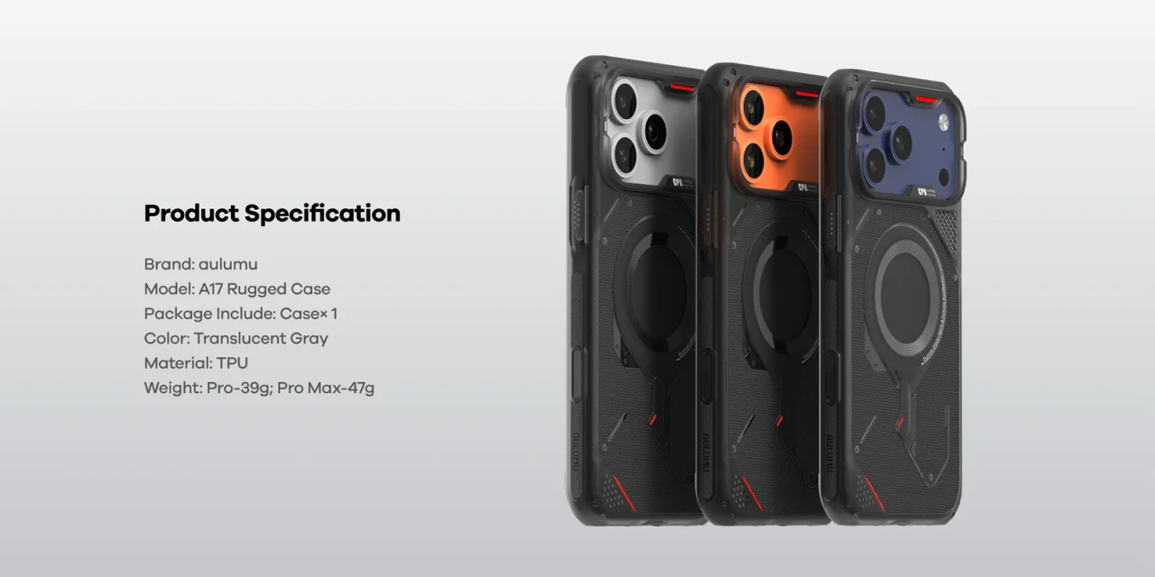 Husa pentru iPhone 17 Pro Max, Aulumu A17 Rugged Outdoor, TPU Rezistent, Compatibila MagSafe, Ventilatie pentru Disipare Caldura, Margini Intarite, Cadrul Camerei Ridicat, Design Rezistent la Socuri, Protectie Maxima, Negru/Gri 10 c18e220d c086 4c83 8713 de5b26c05ba5