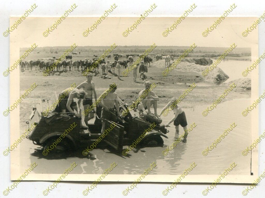 Foto, 5.Komp.Panzer-Regiment 6, VW Typ 82 Kübelwagen, Wagenwäsch