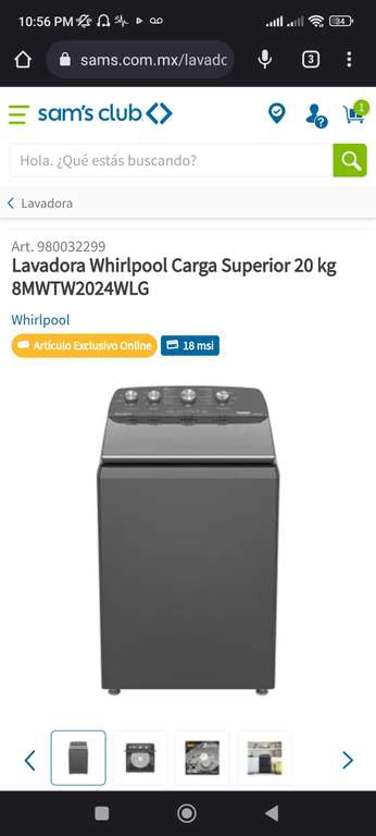 Sams: Lavadora Whirlpool Carga Superior 20 kg 
