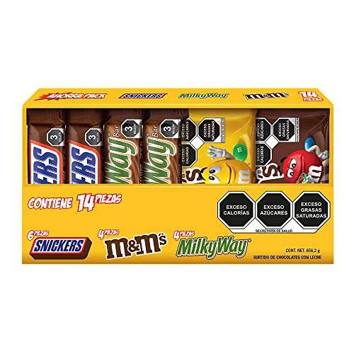 Amazon: Snickers - Caja Chocolates Snickers, Milky Way, M&Ms - 14 Piezas - 656.2g 
